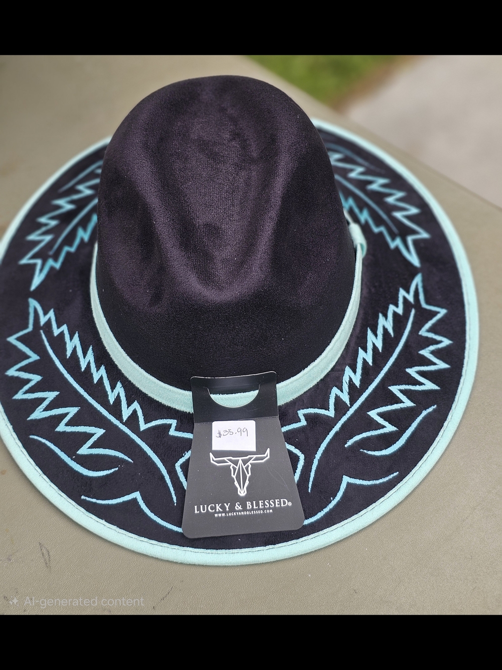 Lucky & Blessed Black Felt Western Hat with Aqua Trim